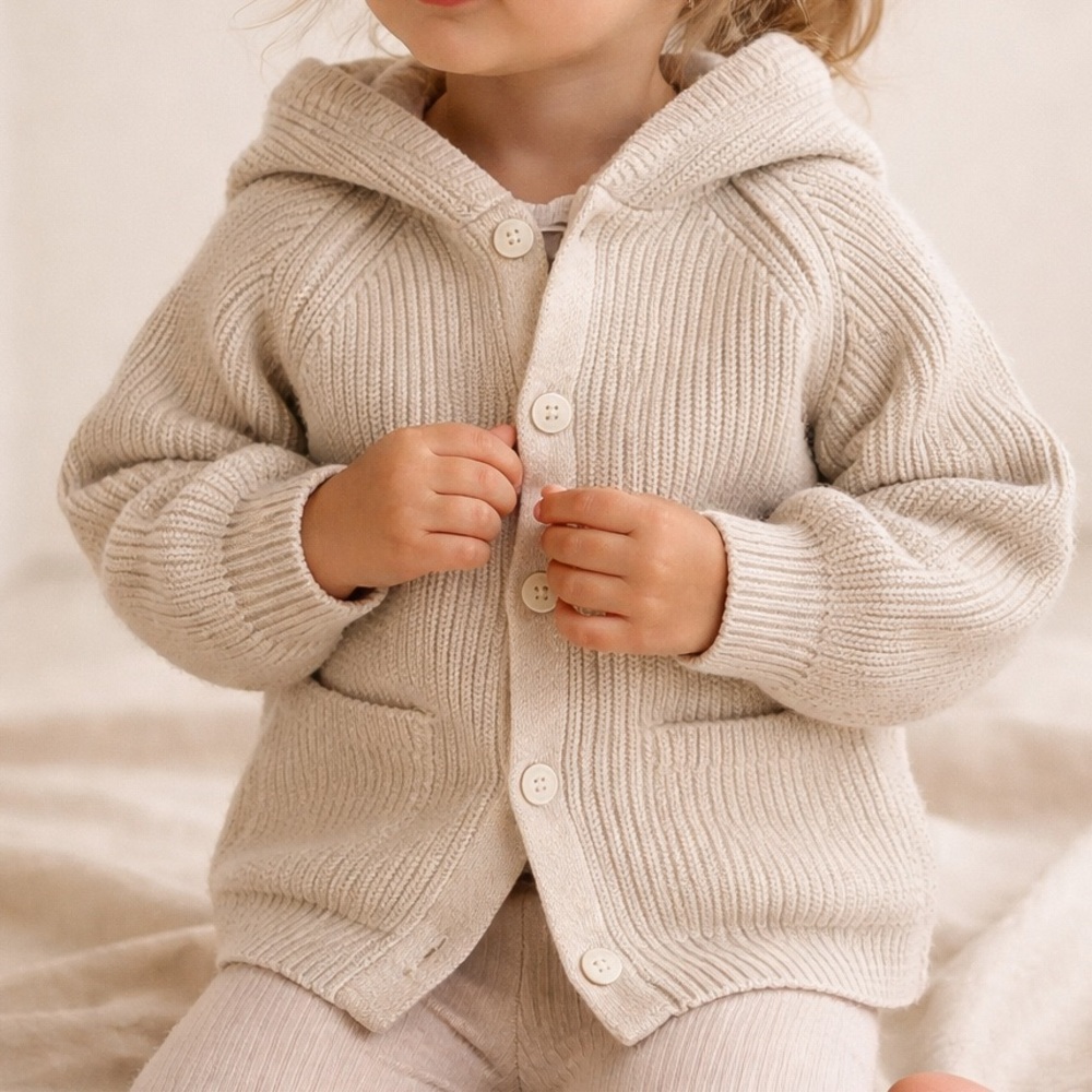 Zara Toddler Kids Cream Hooded Knit Cardigan, size 4/5